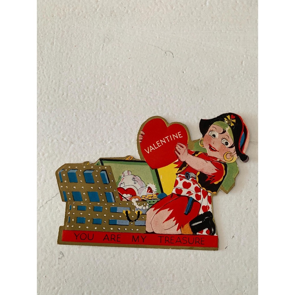 VTG Valentine Day Grade School Classroom Card Pirate Treasure  Moveable Art‎